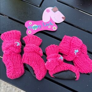 Bright Pink Knitted Pet Booties
